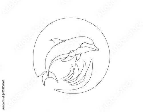 Continuous one line drawing of dolphin fish. One line drawing illustration of bottlenose dolphin. Marine animal, World dolphin day concept single line. Editable outline.