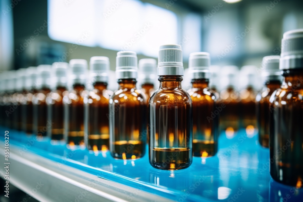 Medicine glass bottles on production line Medicine glass bottles on production line