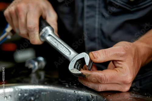 Close Up Of A Plumbers Hand Tightening A Leaky Pipe