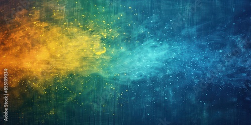 A vibrant artistic representation featuring dynamic brush strokes in gradients of yellow, green, and blue with splatters of paint.