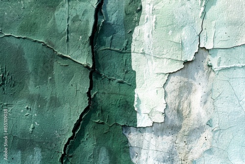 Peeling green paint on a weathered wall texture