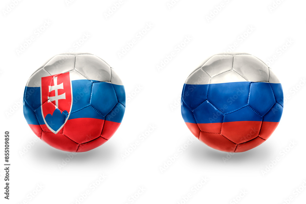 football balls with national flags of russia and slovakia ,soccer teams. on the white background. football balls with national flags of russia and slovakia ,soccer teams. on the white background.