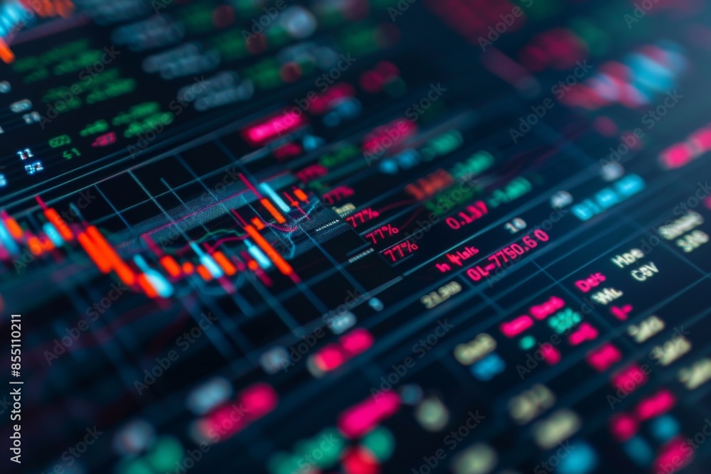 Stock market data analysis on digital screen Stock market data analysis on digital screen