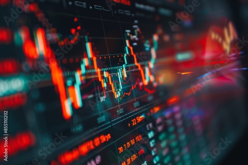 Stock market data analysis on digital screen