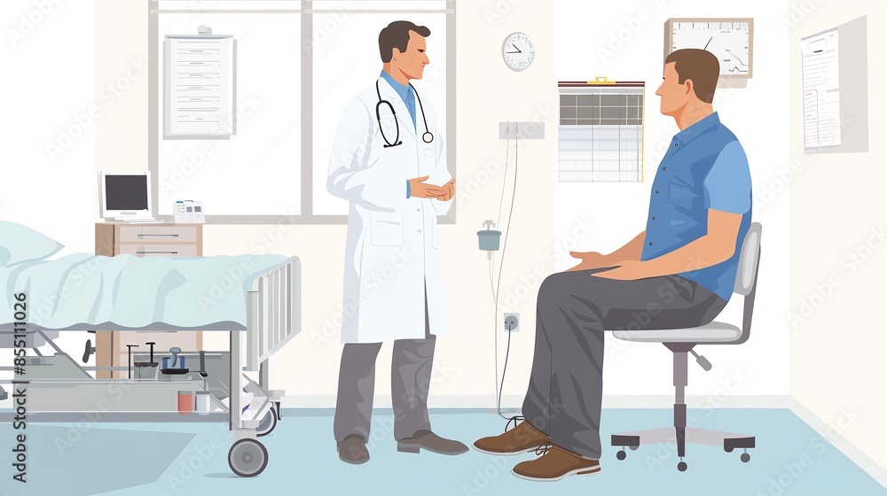 Vector illustration of a doctor examining a patient, designed in a detailed and realistic style, ideal for healthcare and medicalthemed decor Vector illustration of a doctor examining a patient, designed in a detailed and realistic style, ideal for healthcare and medicalthemed decor
