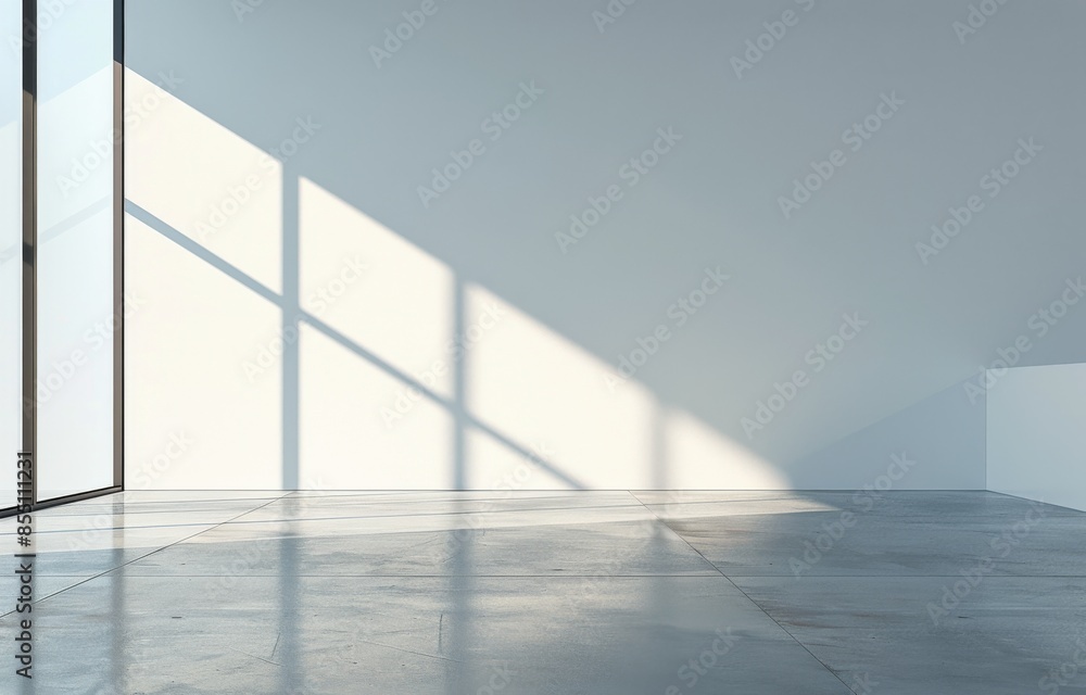 Obraz premium Sunlit Concrete Room With Large Window and Tile Floor