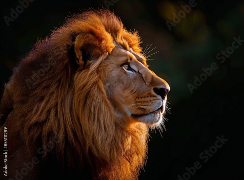 Majestic Male Lion Looking Upward in Golden Light
