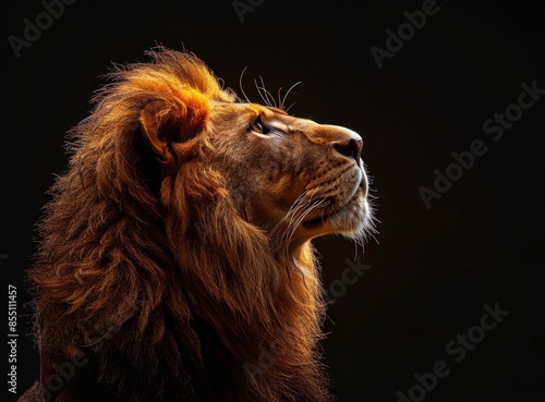 Majestic Male Lion Looking Upward in Golden Light