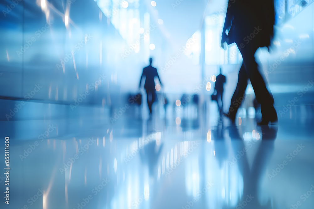 Commuters Walking in a Busy Modern Glass Building Terminal Commuters Walking in a Busy Modern Glass Building Terminal