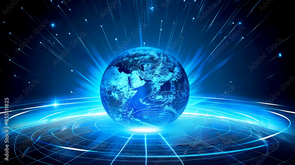 Earth globe blue light hologram modern technology display Illustrating Global Connectivity and Business Network Earth globe blue light hologram modern technology display Illustrating Global Connectivity and Business Network