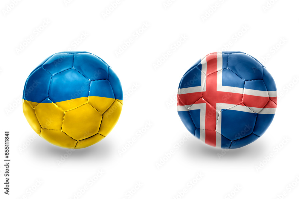 football balls with national flags of iceland and ukraine,soccer teams. on the white background. football balls with national flags of iceland and ukraine,soccer teams. on the white background.