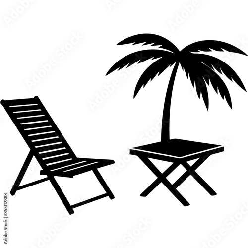 beach chair and palm trees vector illustration