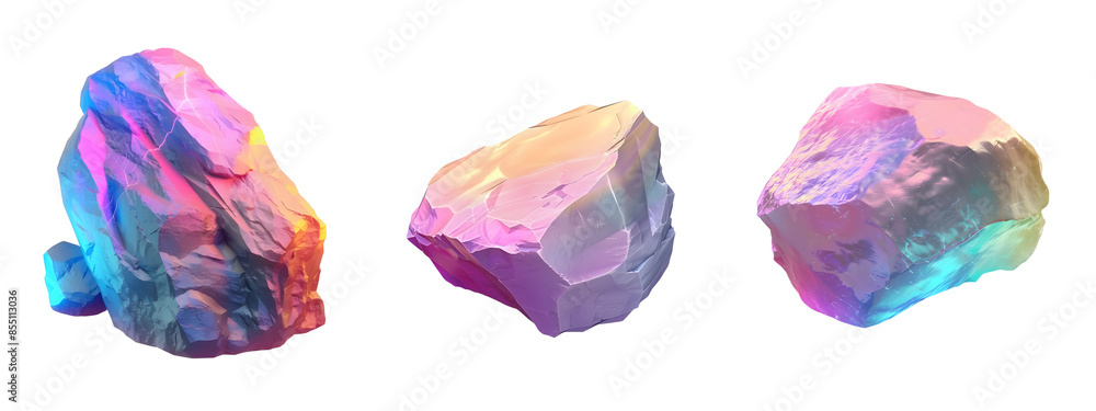 Iridescent 3D Rocks on transparent background Iridescent 3D Rocks on transparent background