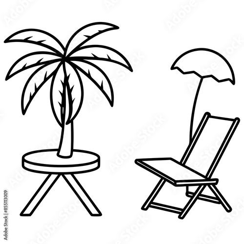 beach chair and palm trees vector illustration