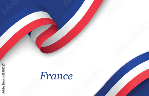 Ribbon with fllag of France on white background photo