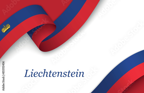 Ribbon with fllag of Liechtenstein on white background