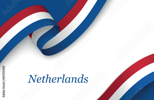 Ribbon with fllag of Netherlands on white background