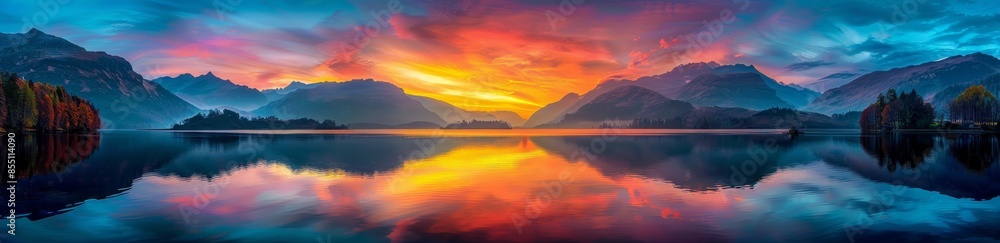 Majestic Mountain Sunset Over a Tranquil Lake Majestic Mountain Sunset Over a Tranquil Lake