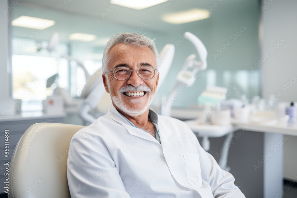 Portrait of a smiling senior male patient at dentist office Portrait of a smiling senior male patient at dentist office
