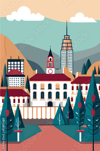 Explore the charm of European architecture and wine with this vibrant poster. Featuring iconic French vineyards, wine bottles, glasses, and a sommelier, perfect for celebrating wine festivals and prom