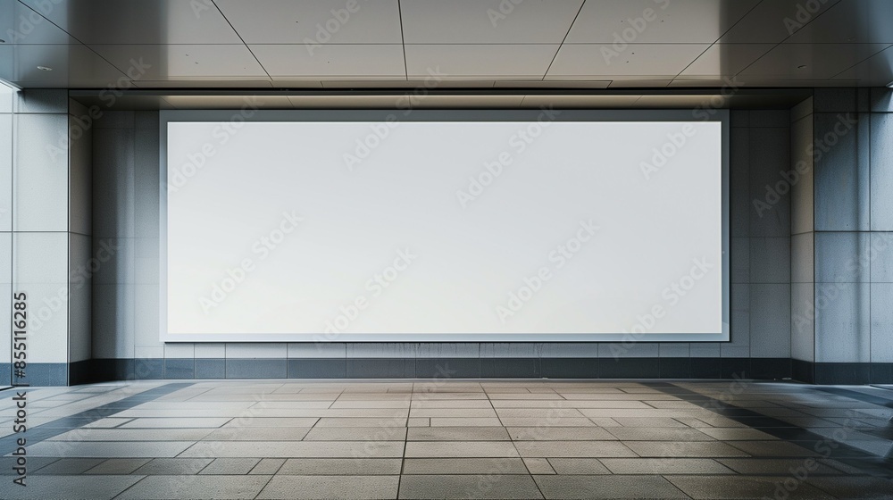 Empty White Billboard at Indoor Walkway: Perfect for Indoor Advertising, Promotional Displays, and Marketing Campaigns Empty White Billboard at Indoor Walkway: Perfect for Indoor Advertising, Promotional Displays, and Marketing Campaigns