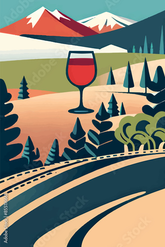 Explore the charm of European architecture and wine with this vibrant poster. Featuring iconic French vineyards, wine bottles, glasses, and a sommelier, perfect for celebrating wine festivals and prom