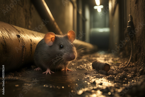 residential spaces, like basements or pipes, infested by rats. This background image is ideal for the concept of pest control and rodent removal, highlighting the need for effective solutions photo