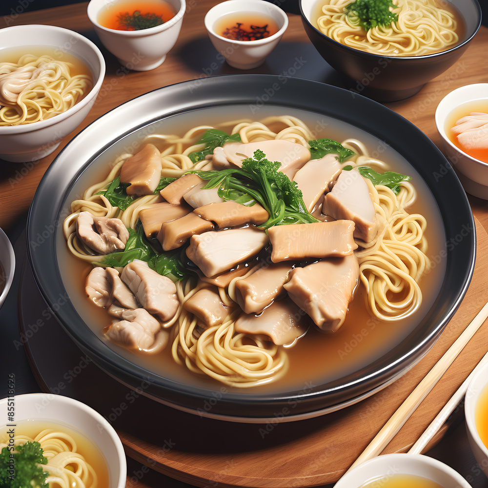Un delicioso tazón de sopa de pollo con fideos Un delicioso tazón de sopa de pollo con fideos