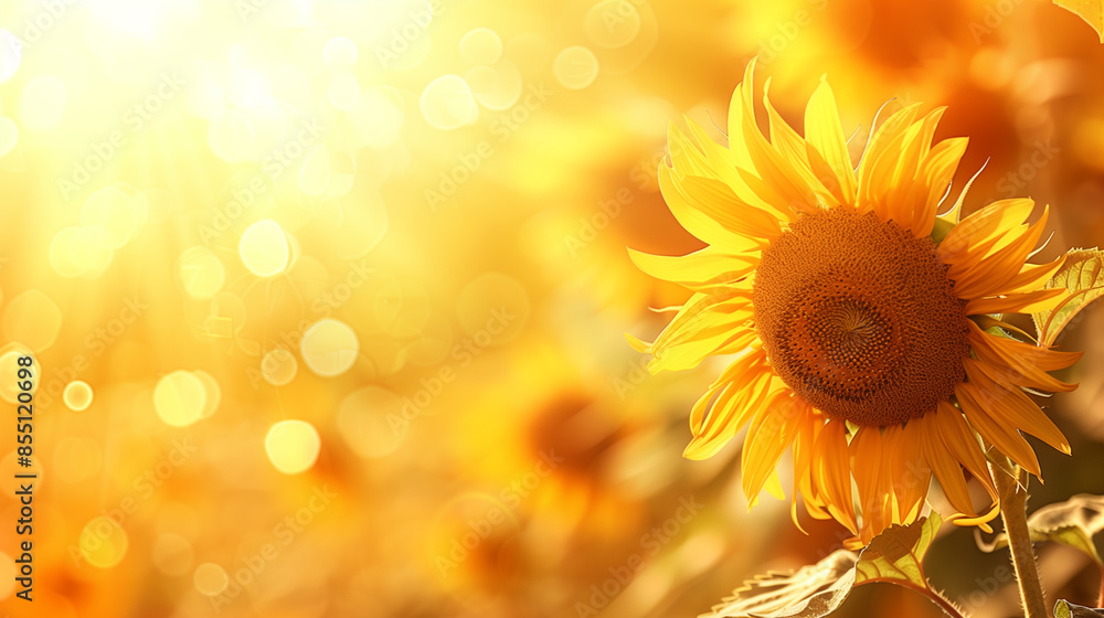 Sunflower on blurred sunny nature background. Horizontal agriculture summer banner with sunflowers field. Agriculture field with blooming sunflowers,sunflower oil production. Sunflower on blurred sunny nature background. Horizontal agriculture summer banner with sunflowers field. Agriculture field with blooming sunflowers,sunflower oil production.