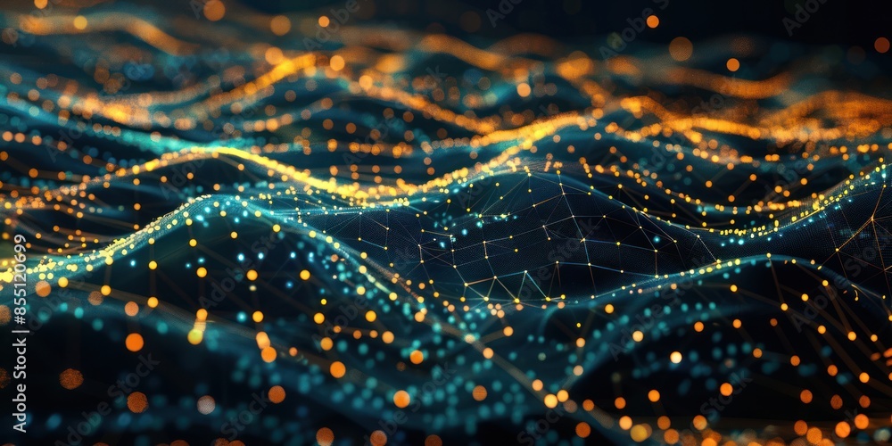 An abstract digital composition depicting a matrix of data nodes interconnected by glowing lines, creating a visually stunning representation of modern technological infrastructure. An abstract digital composition depicting a matrix of data nodes interconnected by glowing lines, creating a visually stunning representation of modern technological infrastructure.