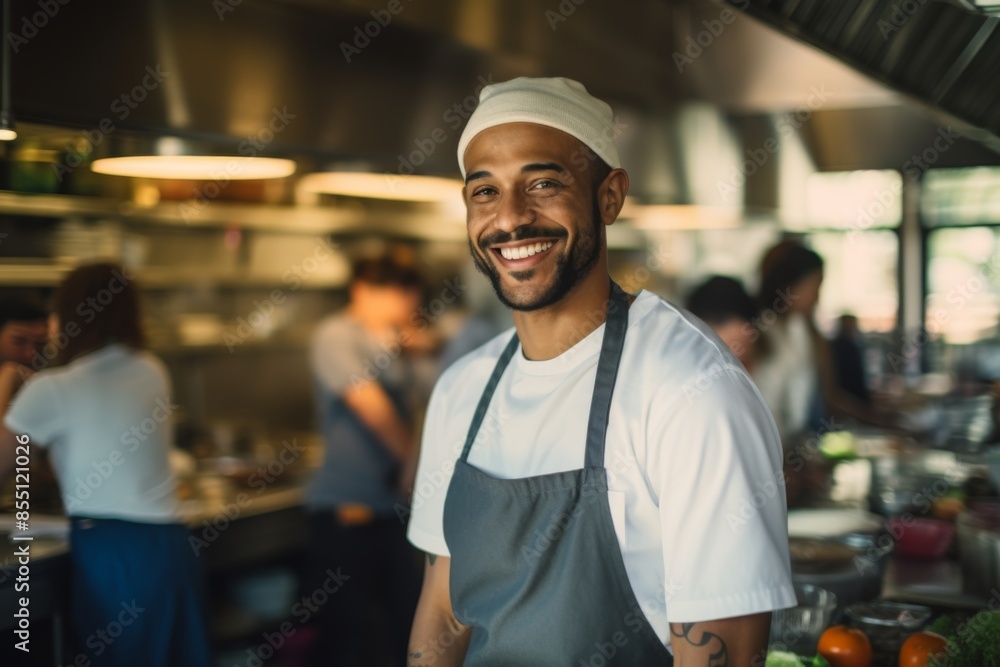Fototapeta premium Portrait of a smiling male chef in professional kitchen