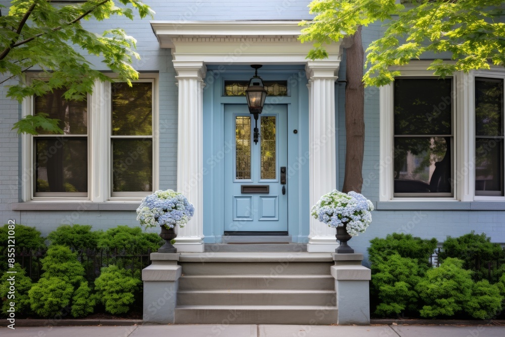 Exterior of an American style house front door entrance Exterior of an American style house front door entrance