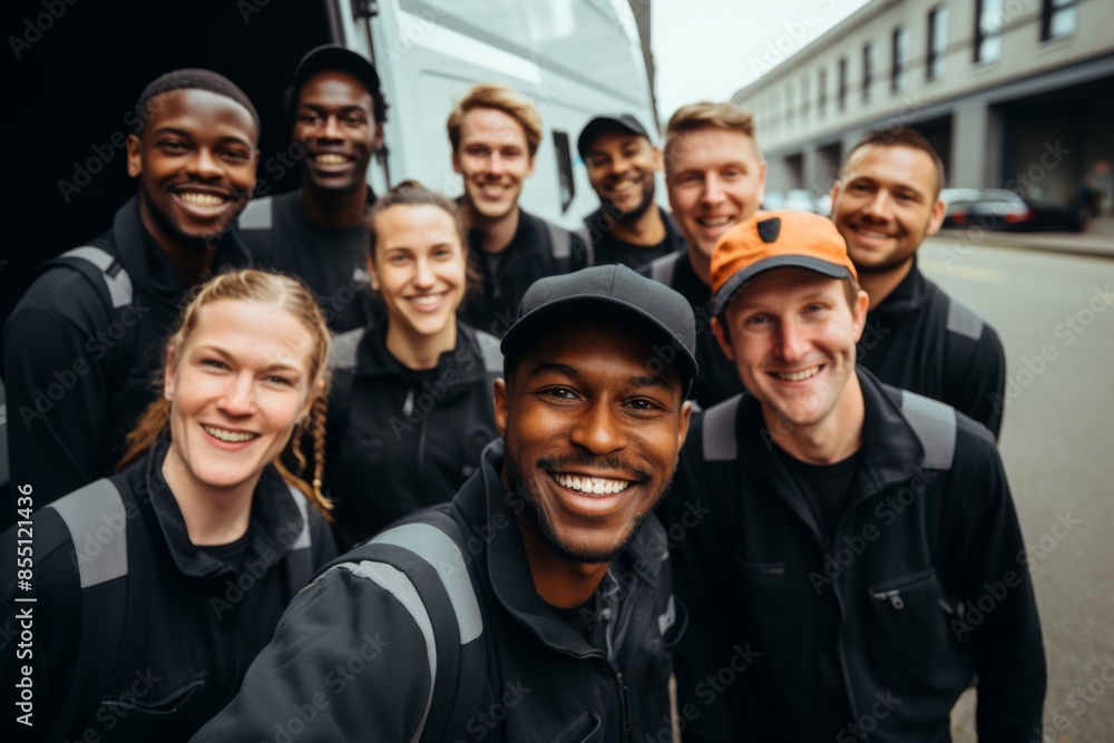 Group portrait of a diverse moving crew team Group portrait of a diverse moving crew team