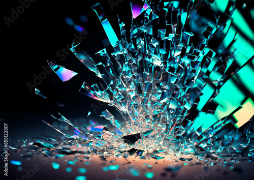 Shattered glass exploding in many parts  