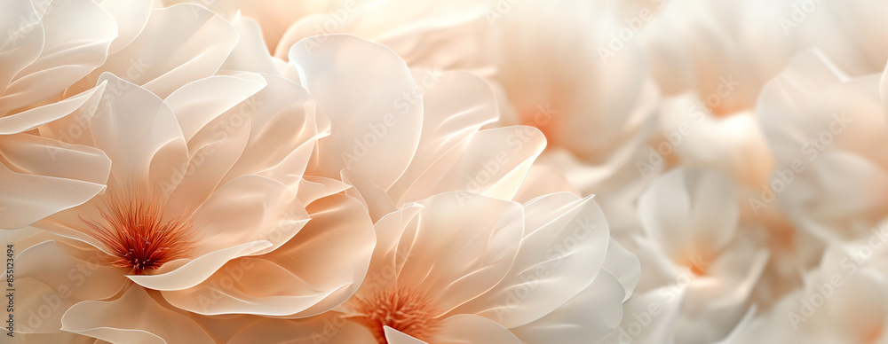 Close up of soft white coral flowers in full bloom, creating a delicate and ethereal floral composition. Close up of soft white coral flowers in full bloom, creating a delicate and ethereal floral composition.