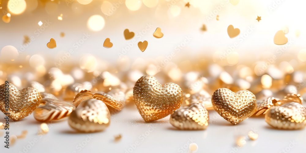 festive background golden hearts on a white festive background golden hearts on a white
