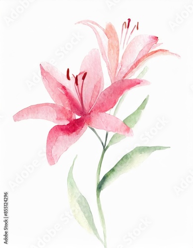 Fototapeta Naklejka Na Ścianę i Meble -  Hand drawn watercolor pink lily flower isolated on white background