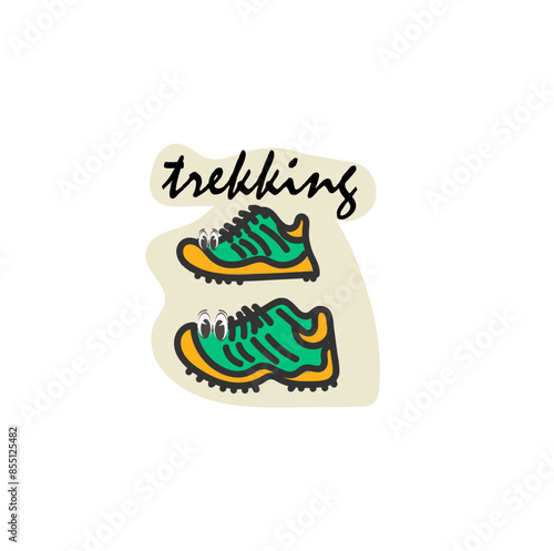 shoes sportive with eyes, stikker trekking green yellow