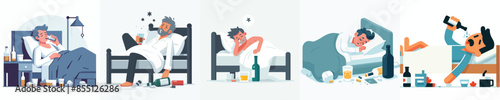 set vector alcoholic drunk man cartoon character