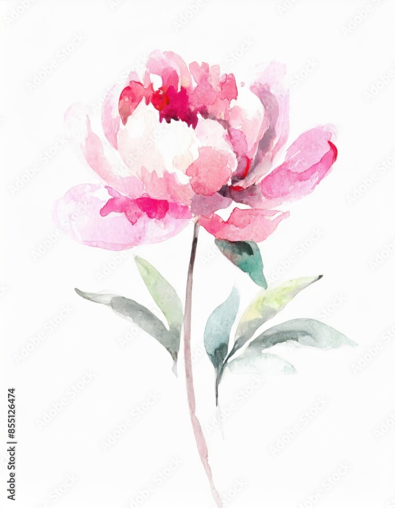 Obraz premium Hand drawn watercolor pink peony flower isolated on white background
