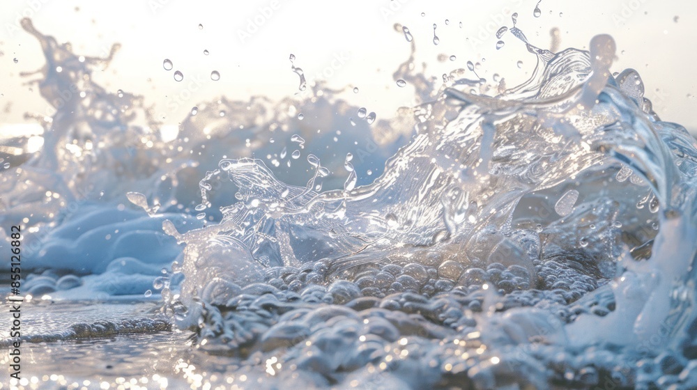 Crystal Clear Wave Splash - A crystal clear wave splashing with sparkling droplets in the sunlight, capturing the refreshing beauty of ocean water. Crystal Clear Wave Splash - A crystal clear wave splashing with sparkling droplets in the sunlight, capturing the refreshing beauty of ocean water.