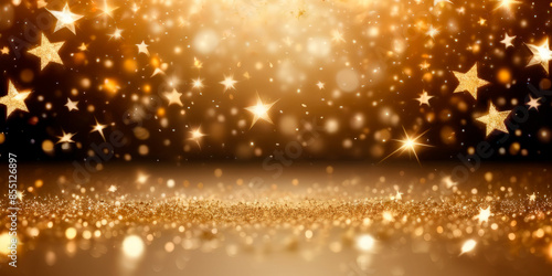 festive background golden stars on a black