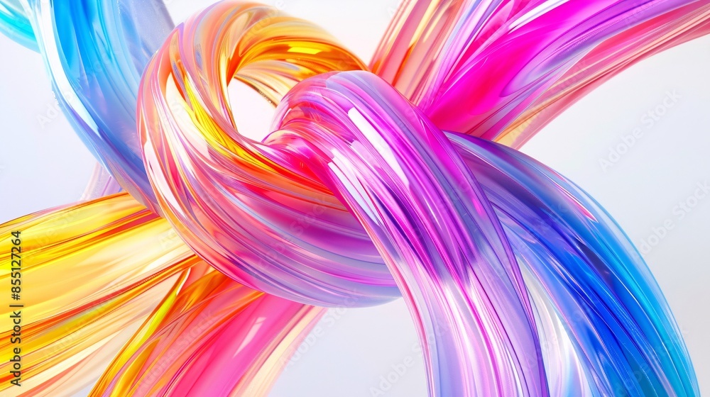 Brightly Colored Intertwined Lines, From Coarse to Fine, Creating an Abstract Background with Gradient and Transparent Glass Rendering Brightly Colored Intertwined Lines, From Coarse to Fine, Creating an Abstract Background with Gradient and Transparent Glass Rendering