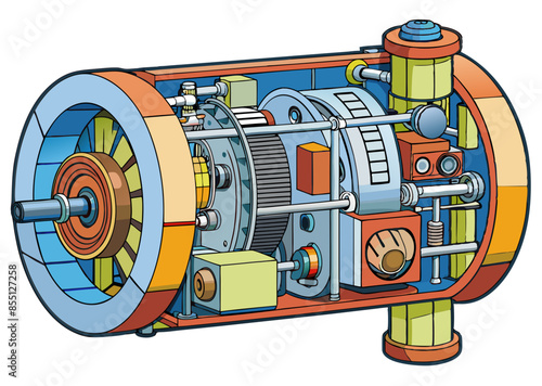 A detailed cutaway diagram of a complex machine, revealing its inner workings. Generative AI.
