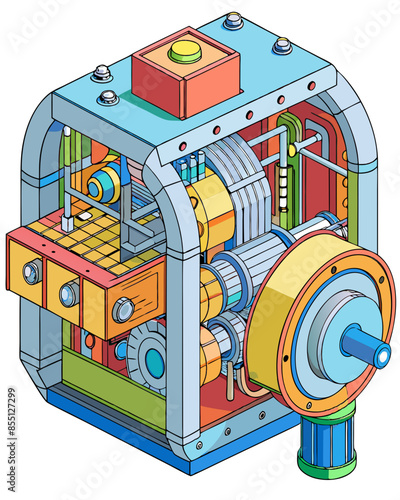 A detailed cutaway diagram of a complex machine, revealing its inner workings. Generative AI.
