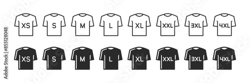 T-Shirt size icon set. Clothing size label tags. Vector illustration.
