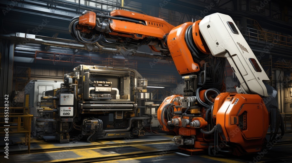 Industrial warehouse with advanced robotic machinery Industrial warehouse with advanced robotic machinery