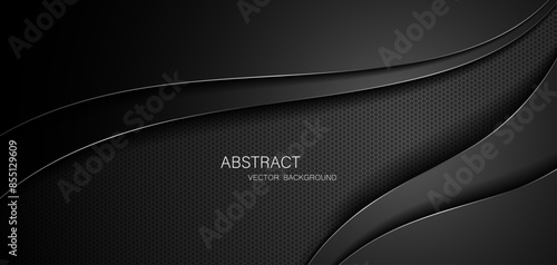 Abstract black steel mesh background with silver glowing lines with free space for design. Modern technology innovation concept background. Perforated dark metal sheet for background image.	