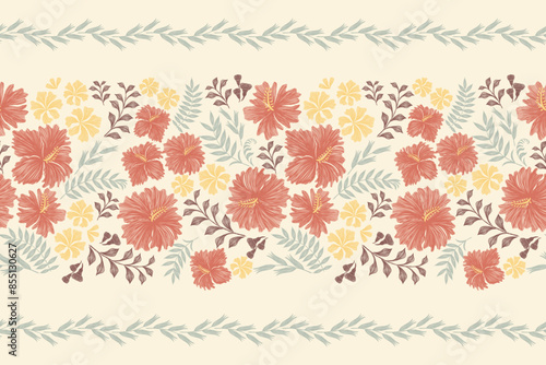 Vintage Floral pattern seamless wallpaper minimal flower motifs background embroidery texture. Ethnic Ikat pattern paisley design. Ditsy vector illustration hand drawn Silhouette branch leaves.