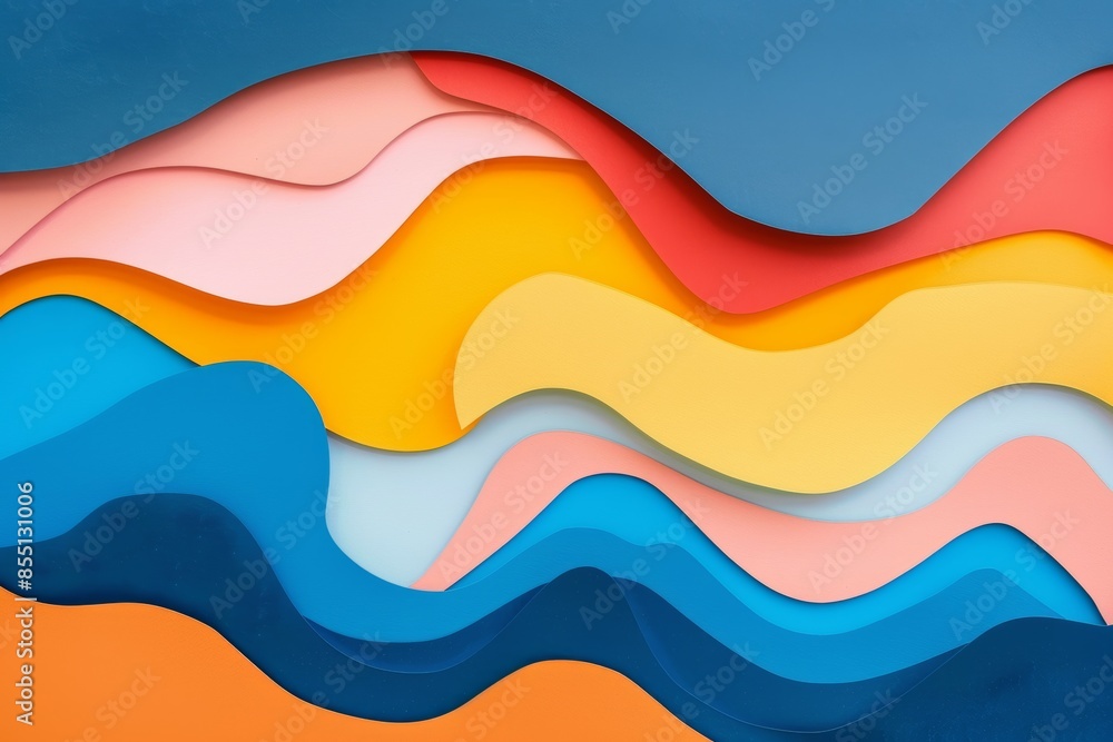 Vibrant abstract paper waves in colorful layers Vibrant abstract paper waves in colorful layers